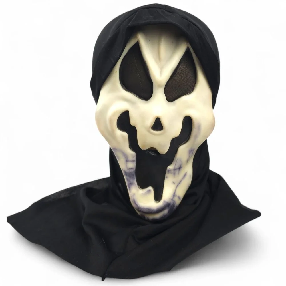 VTG Fun World Ghoul Smiley Ghost Face Mask Scream Halloween Shroud Costume Rare